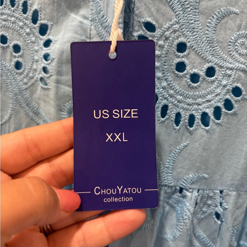 Chouyatou Blue Embroidered Dress